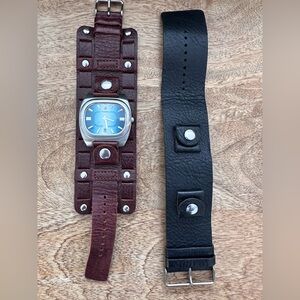 Fossil Women's Watch with Blue Dial and Brown Leather Strap